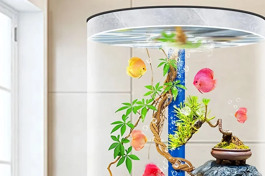 Contemporary cylindrical fish tank